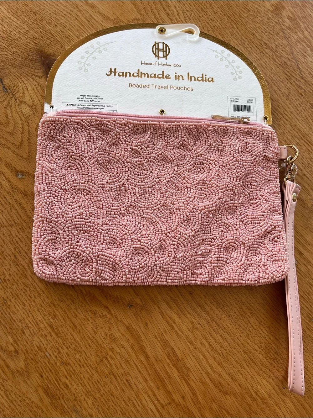 Cheers! Pink Beaded Wristlet Clutch Purse or makeup bag.